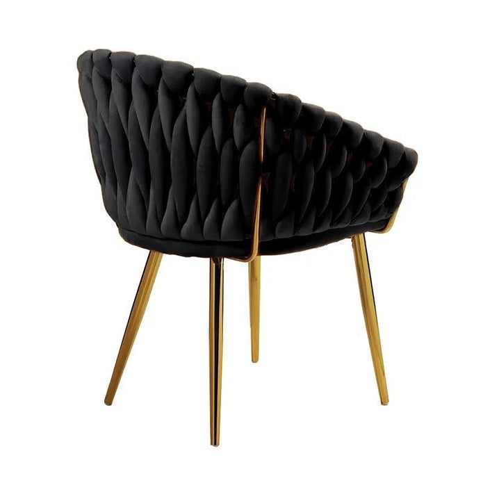 SERENITà Black Modern Velvet Dining Chairs, Upholstered Living Room Chair with Woven Back and Golden Metal Legs, Mid-Century Accent Set of 2(BLACK) 3