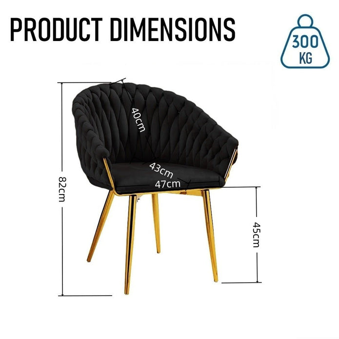 SERENITà Black Modern Velvet Dining Chairs, Upholstered Living Room Chair with Woven Back and Golden Metal Legs, Mid-Century Accent Set of 2(BLACK) 6