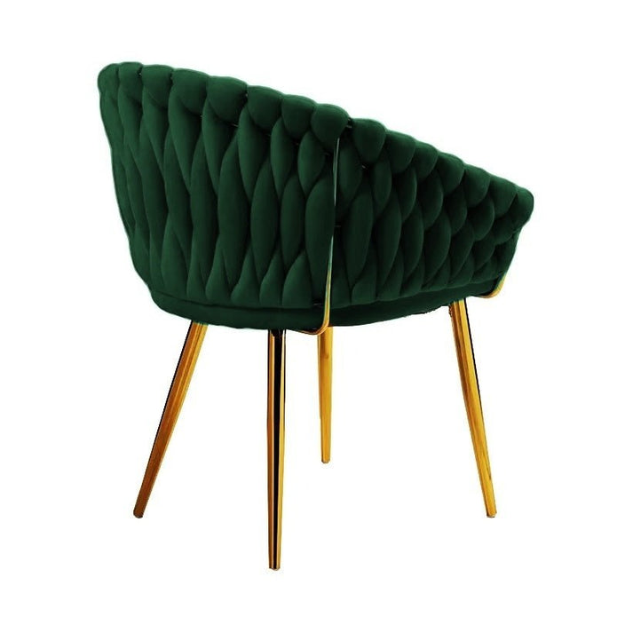 SERENITà Emerald Green Modern Velvet Dining Chairs, Upholstered Living Room Chair with Woven Back and Golden Metal Legs, Mid-Century Accent Set of 2(GREEN) 4