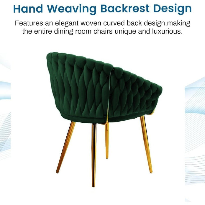 SERENITà Emerald Green Modern Velvet Dining Chairs, Upholstered Living Room Chair with Woven Back and Golden Metal Legs, Mid-Century Accent Set of 2(GREEN) 6