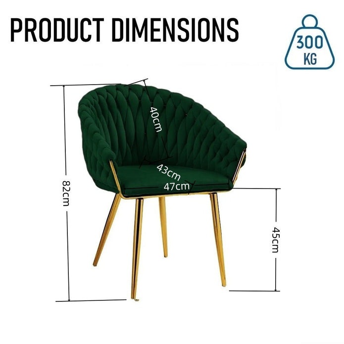 SERENITà Emerald Green Modern Velvet Dining Chairs, Upholstered Living Room Chair with Woven Back and Golden Metal Legs, Mid-Century Accent Set of 2(GREEN) 8