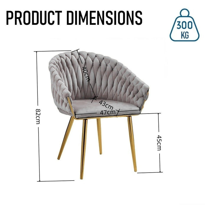 SERENITà Grey Modern Velvet Dining Chairs, Upholstered Living Room Chair with Woven Back and Golden Metal Legs, Mid-Century Accent Set of 2(Grey) 8