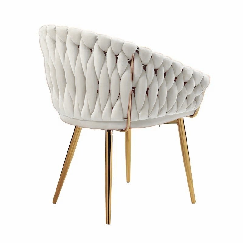 SERENITà Ivory Modern Velvet Dining Chairs, Upholstered Living Room Chair with Woven Back and Golden Metal Legs, Mid-Century Accent Set of 2(Ivory)