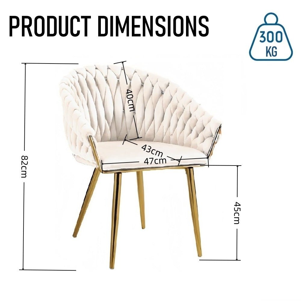 SERENITà Ivory Modern Velvet Dining Chairs, Upholstered Living Room Chair with Woven Back and Golden Metal Legs, Mid-Century Accent Set of 2(Ivory) 3