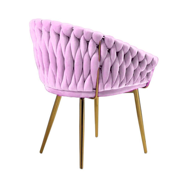 SERENITà Pink Modern Velvet Dining Chairs, Upholstered Living Room Chair with Woven Back and Golden Metal Legs, Mid-Century Accent Set of 2(Pink) 3