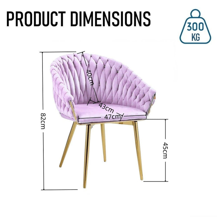 SERENITà Pink Modern Velvet Dining Chairs, Upholstered Living Room Chair with Woven Back and Golden Metal Legs, Mid-Century Accent Set of 2(Pink) 6