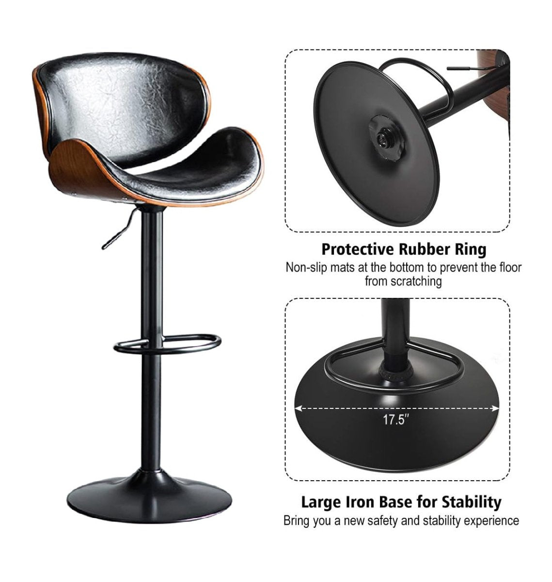 SERENITà European Black Modern Bar Stools Swivel Bar Stool Chair Counter Height Barstool with 360 Degree Swivel Seat 4