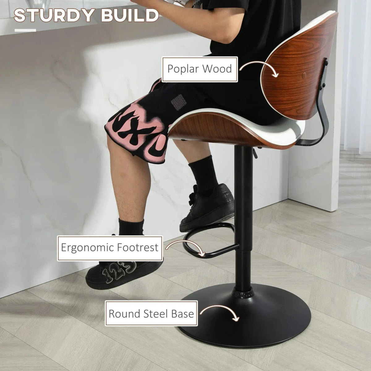 SERENITà European White Modern Bar Stools Swivel Bar Stool Chair Counter Height Barstool with 360 Degree Swivel Seat 7