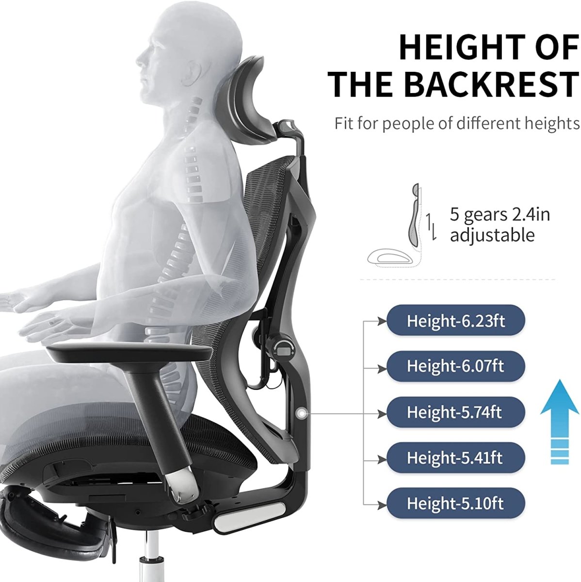 Sihoo Ergonomic Office Chair V1 4D Adjustable High-Back Breathable With Footrest And Lumbar Support Grey 4