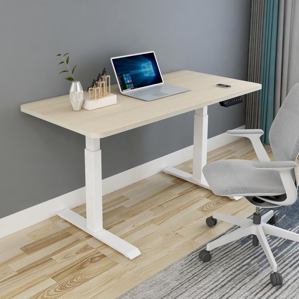 140cm Standing Desk Height Adjustable Sit Stand Motorised Grey Single Motor Frame White Top 4