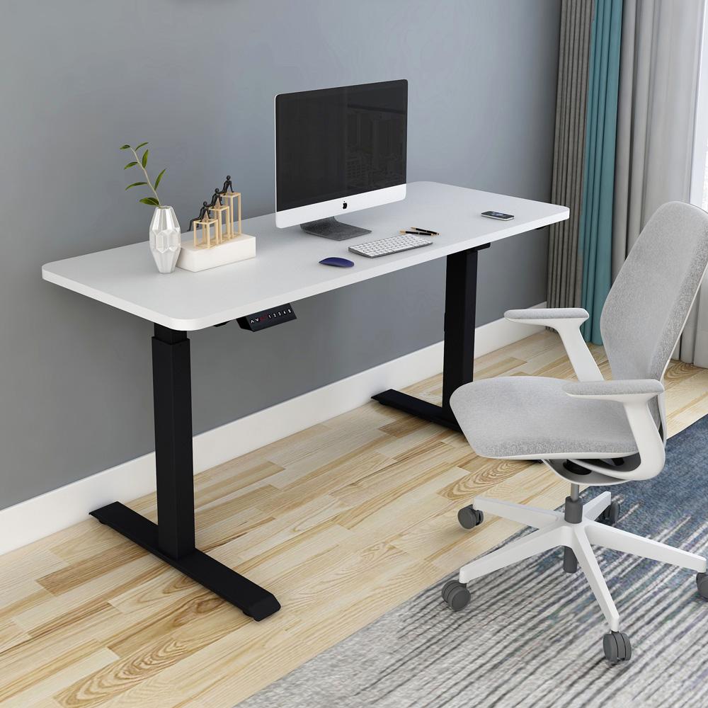 140cm Standing Desk Height Adjustable Sit Stand Motorised Grey Single Motor Frame White Top 7