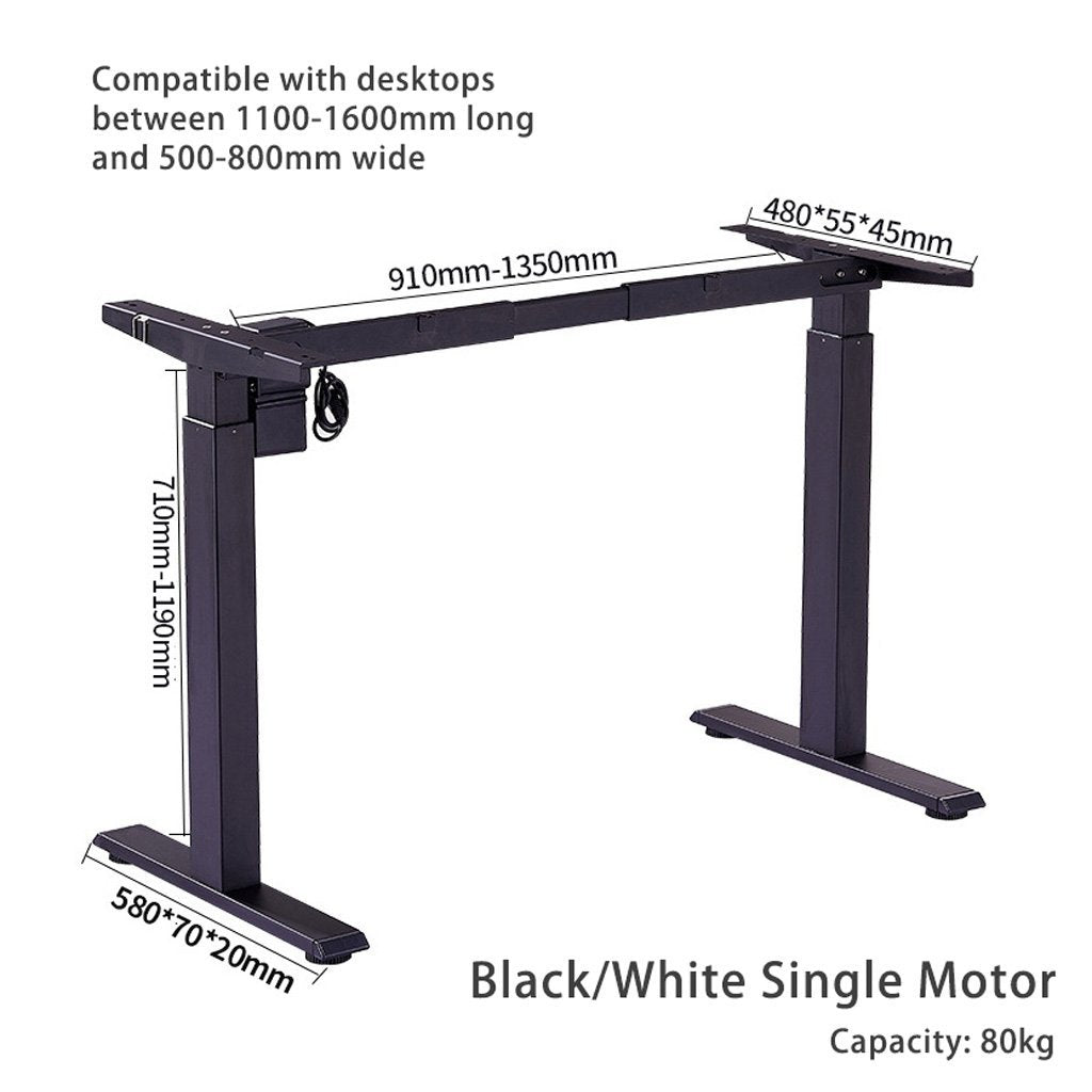 160cm Standing Desk Height Adjustable Sit Stand Motorised Grey Single Motor Frame White Top 3