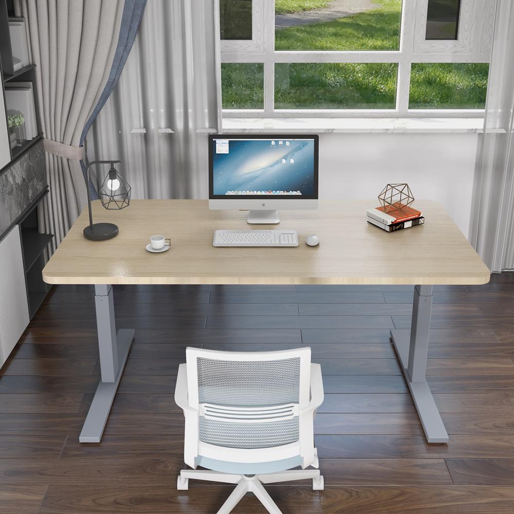 160cm Standing Desk Height Adjustable Sit Stand Motorised Grey Single Motor Frame White Top 8