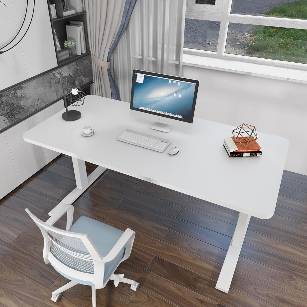 160cm Standing Desk Height Adjustable Sit Stand Motorised Grey Single Motor Frame White Top 11