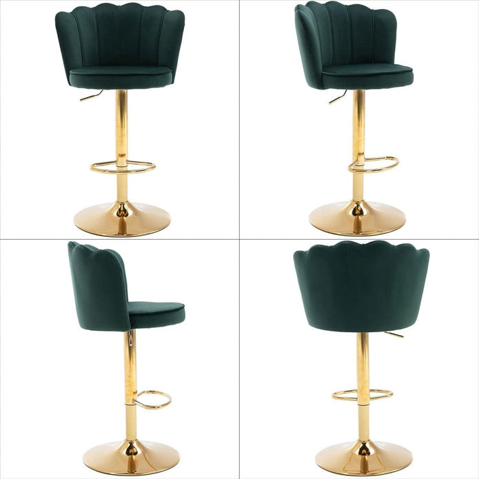 SERENITà Swivel Bar Stools Bar Height Set of 2 Adjustable Upholstered Counter Barstool Velvet Bar Chairs with Back/Gold Base for Kitchen Island/Bar/Cafe-Emerald Green 3