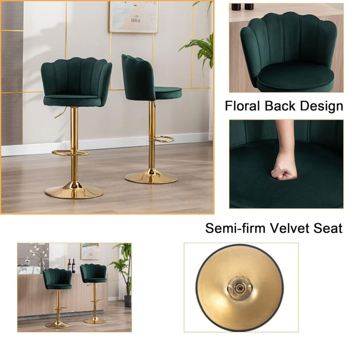 SERENITà Swivel Bar Stools Bar Height Set of 2 Adjustable Upholstered Counter Barstool Velvet Bar Chairs with Back/Gold Base for Kitchen Island/Bar/Cafe-Emerald Green 5