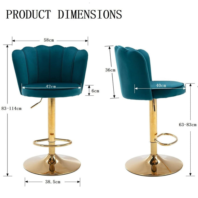 SERENITà Swivel Bar Stools Bar Height Set of 2 Adjustable Upholstered Counter Barstool Velvet Bar Chairs with Back/Gold Base for Kitchen Island/Bar/Cafe-Teal Blue 4