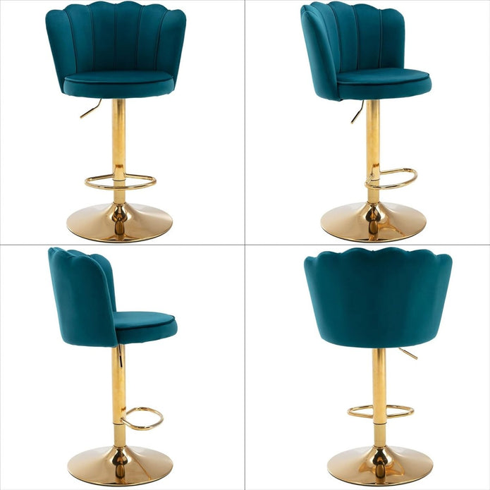 SERENITà Swivel Bar Stools Bar Height Set of 2 Adjustable Upholstered Counter Barstool Velvet Bar Chairs with Back/Gold Base for Kitchen Island/Bar/Cafe-Teal Blue 5