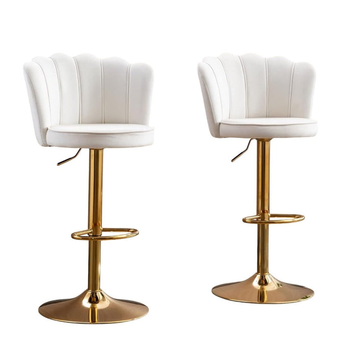 SERENITà Swivel Bar Stools Bar Height Set of 2 Adjustable Upholstered Counter Barstool Velvet Bar Chairs with Back/Gold Base for Kitchen Island/Bar/Cafe-White