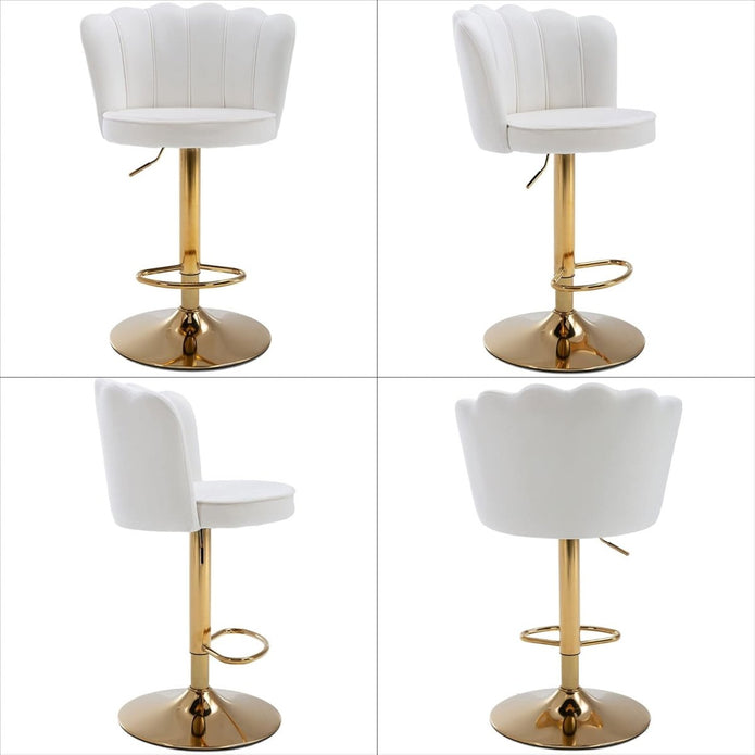SERENITà Swivel Bar Stools Bar Height Set of 2 Adjustable Upholstered Counter Barstool Velvet Bar Chairs with Back/Gold Base for Kitchen Island/Bar/Cafe-White 3