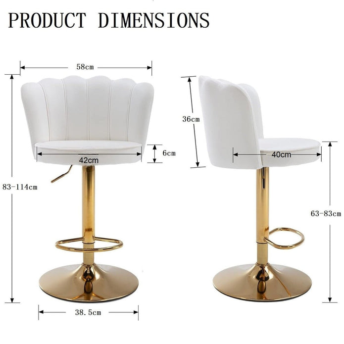 SERENITà Swivel Bar Stools Bar Height Set of 2 Adjustable Upholstered Counter Barstool Velvet Bar Chairs with Back/Gold Base for Kitchen Island/Bar/Cafe-White 4