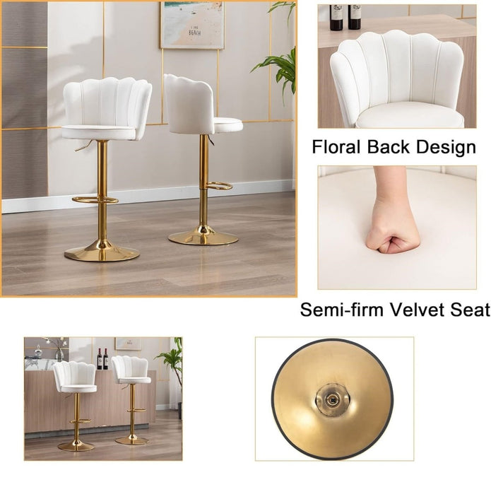 SERENITà Swivel Bar Stools Bar Height Set of 2 Adjustable Upholstered Counter Barstool Velvet Bar Chairs with Back/Gold Base for Kitchen Island/Bar/Cafe-White 5