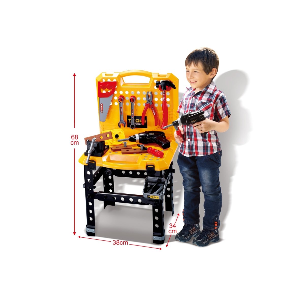 Toy Power Workbench, Kids Power Tool Bench Construction Set with Tools and Electric Drill 4