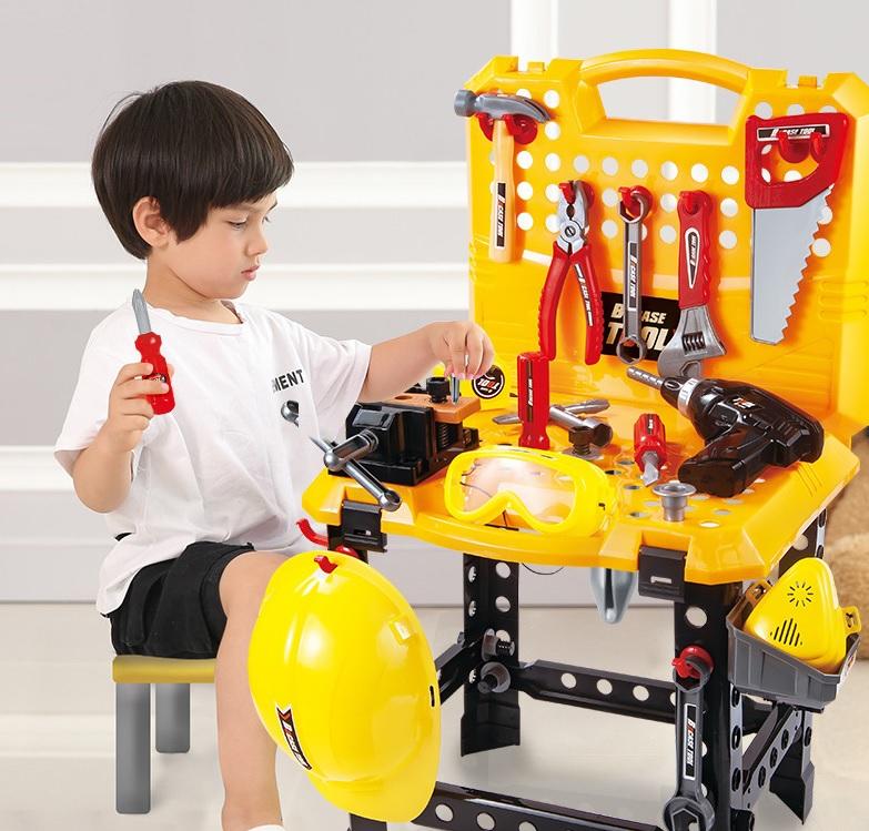 Toy Power Workbench, Kids Power Tool Bench Construction Set with Tools and Electric Drill 5