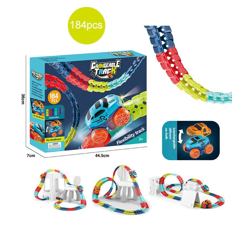 Changeable Track In The Dark Track with LED Light-Up Race Car Flexible Track Toy 184 7