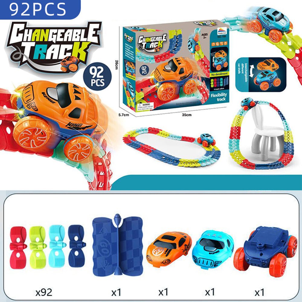 Changeable Track In The Dark Track with LED Light-Up Race Car Flexible Track Toy 92 5