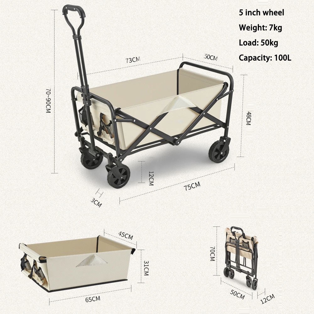 5 Inch Wheel Black Folding Beach Wagon Cart Trolley Garden Outdoor Picnic Camping Sports Market Collapsible Shop 4