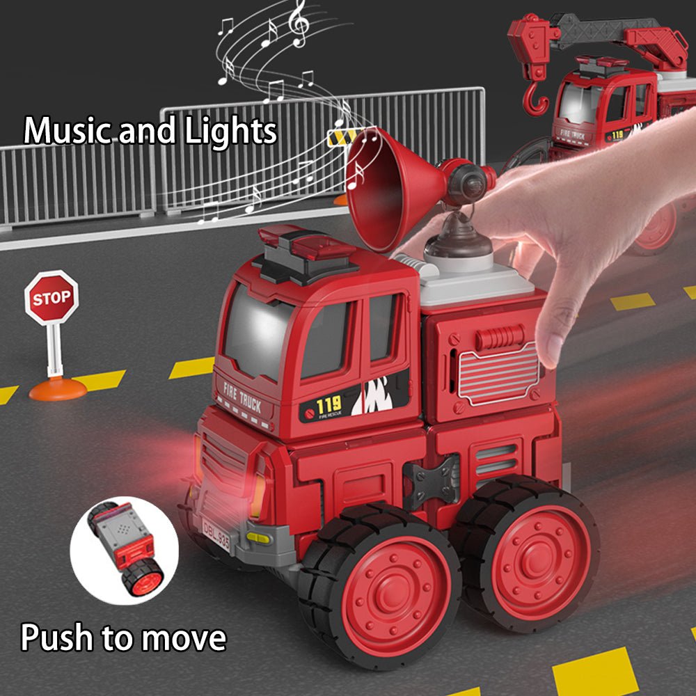 DanBaoLe Magnetic Fire Truck DIY Assembly Eneineering Vehicle with Music Lights Red Christmas Gift 5
