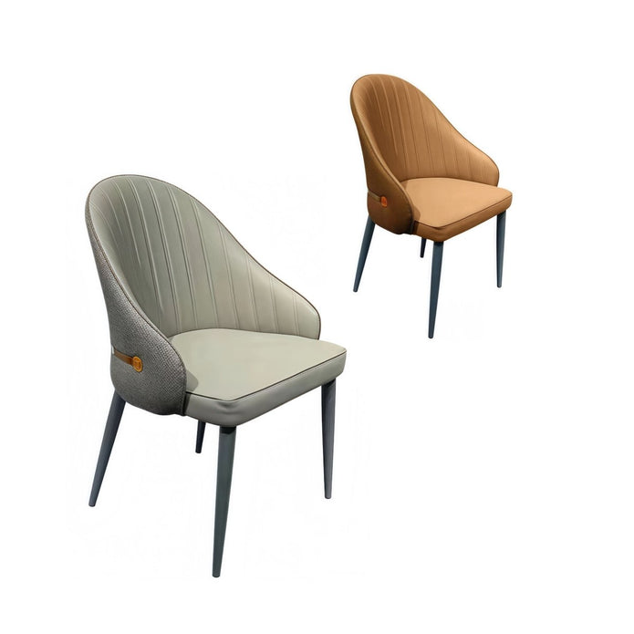 VELLUTO Dining Chairs Set Armchairs Mid Century Modern Kitchen Dining Room Chairs Faux Leather Accent Chairs Metal Vanity Lounge Chair with Back for Living Room Bedrooms  Set of 2 (Brown) 3