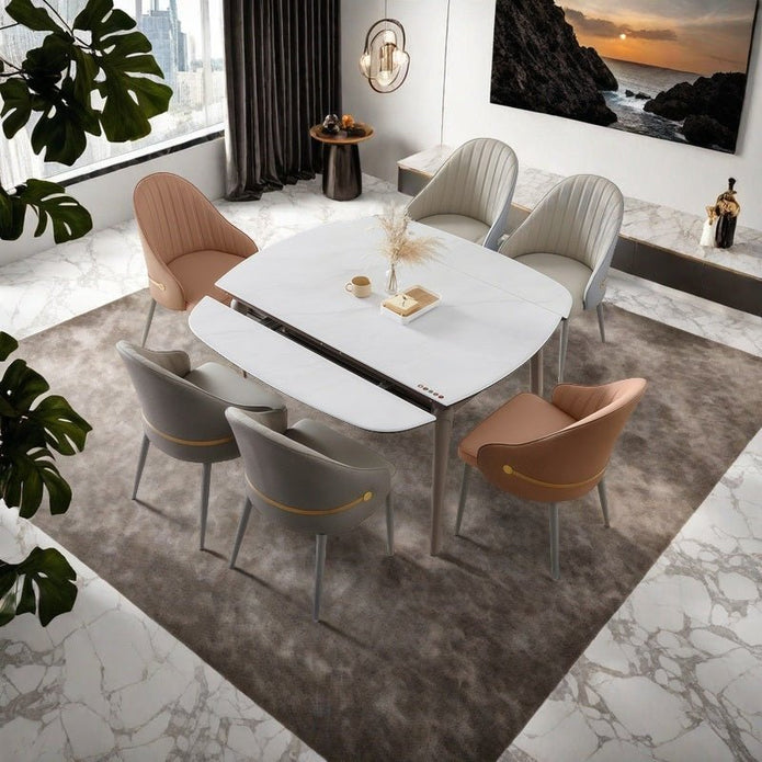 VELLUTO Dining Chairs Set Armchairs Mid Century Modern Kitchen Dining Room Chairs Faux Leather Accent Chairs Metal Vanity Lounge Chair with Back for Living Room Bedrooms  Set of 2 (Grey) 3