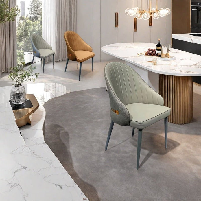 VELLUTO Dining Chairs Set Armchairs Mid Century Modern Kitchen Dining Room Chairs Faux Leather Accent Chairs Metal Vanity Lounge Chair with Back for Living Room Bedrooms  Set of 2 (Grey) 4