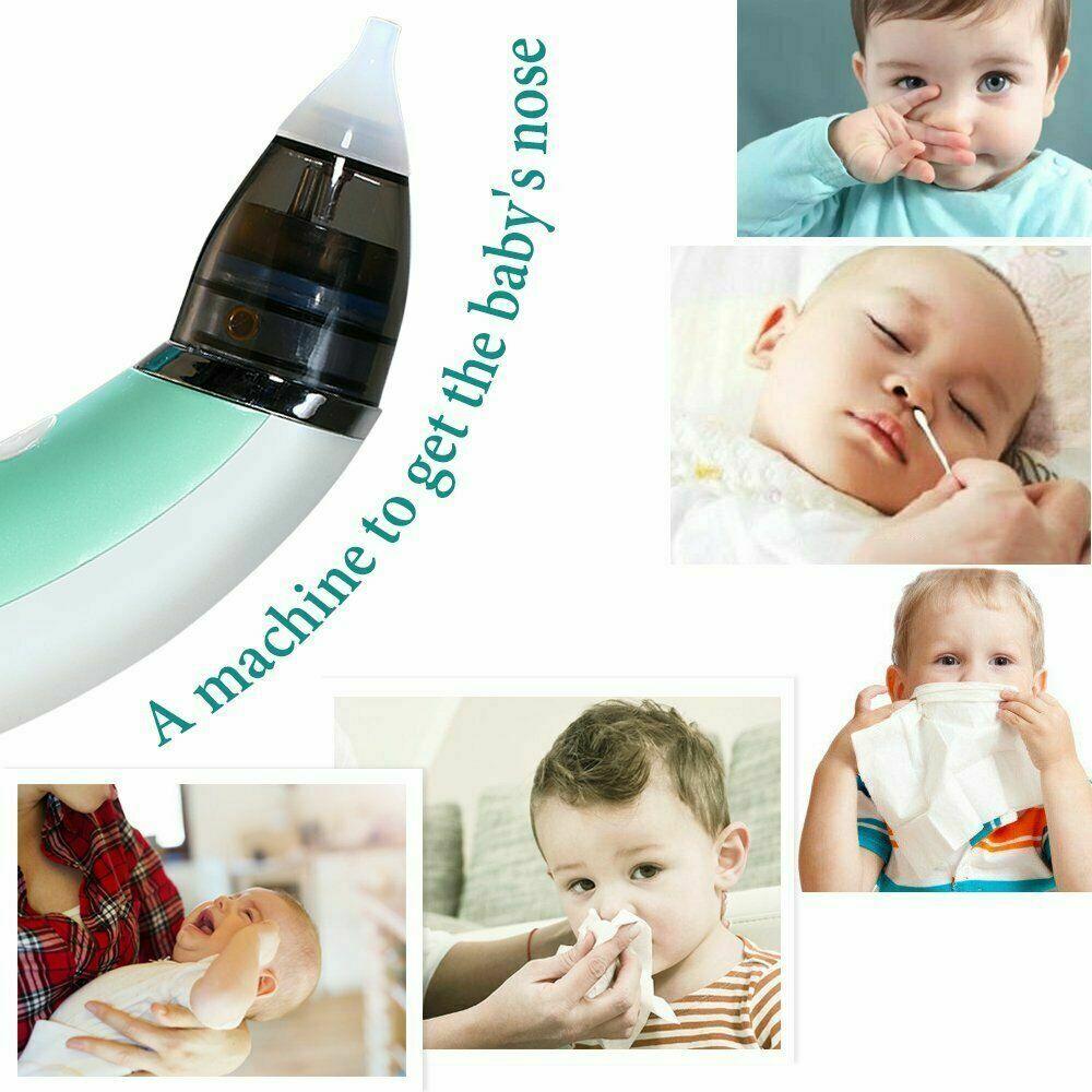 Baby Nasal Aspirator Electric Safe Hygienic Nose Cleaner Snot Sucker For baby (Green) 8