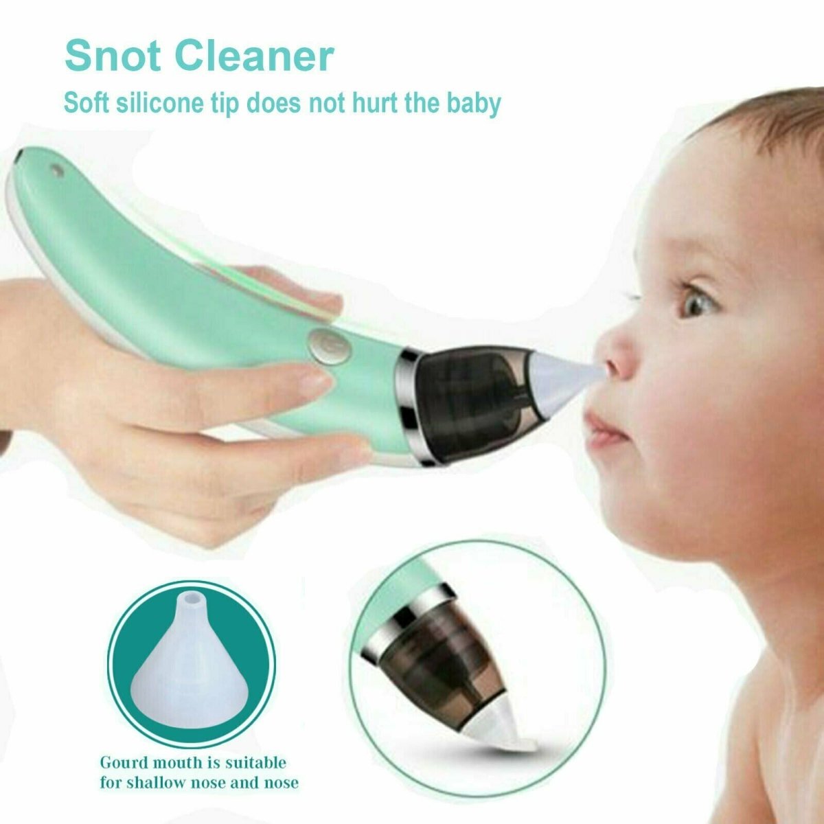 Baby Nasal Aspirator Electric Safe Hygienic Nose Cleaner Snot Sucker For baby (Green) 9