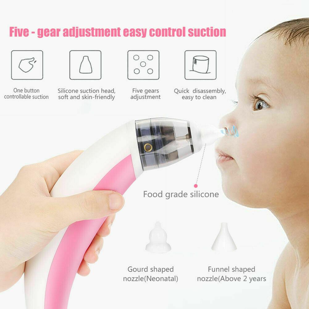 Baby Nasal Aspirator Electric Safe Hygienic Nose Cleaner Snot Sucker For baby (Red) 4