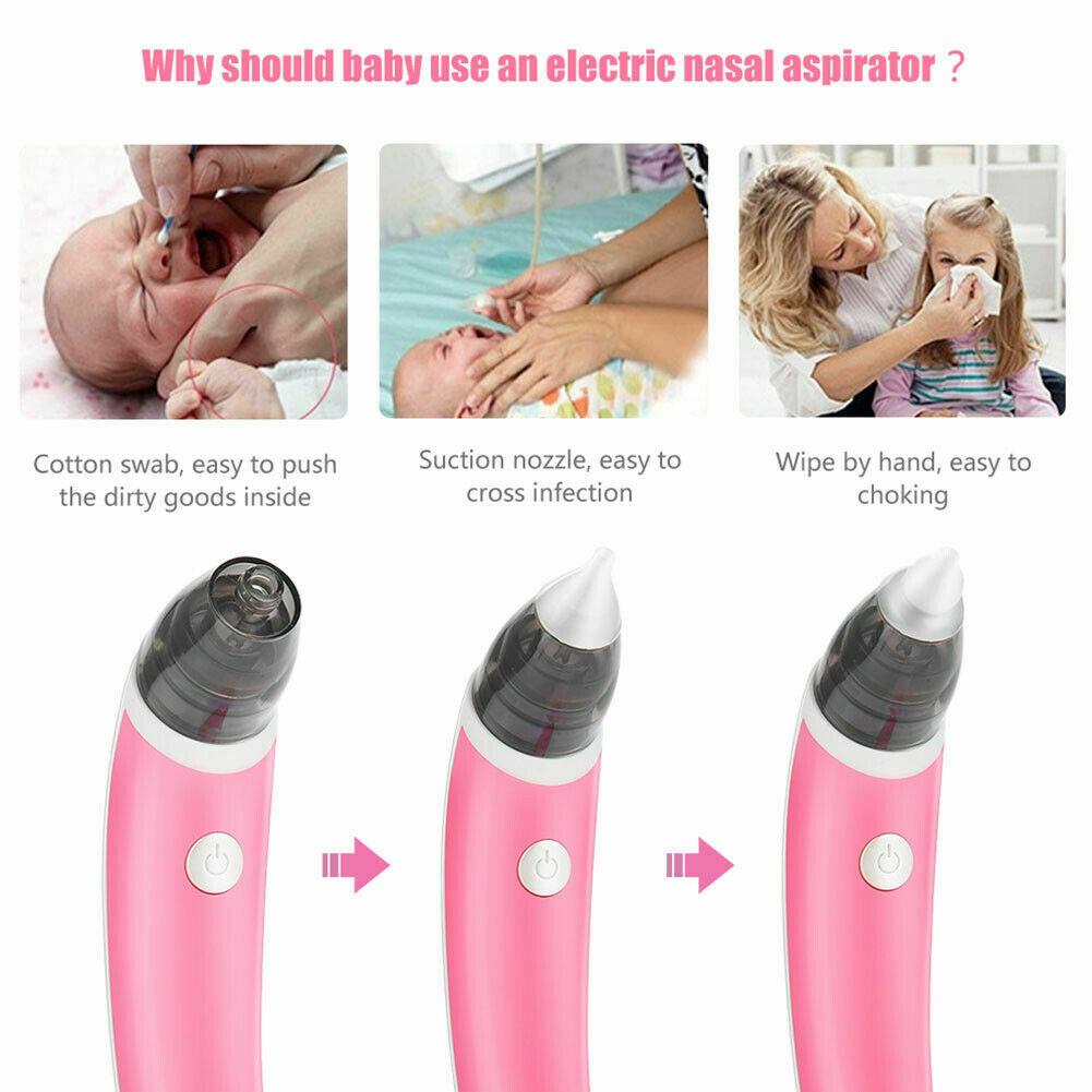 Baby Nasal Aspirator Electric Safe Hygienic Nose Cleaner Snot Sucker For baby (Red) 5
