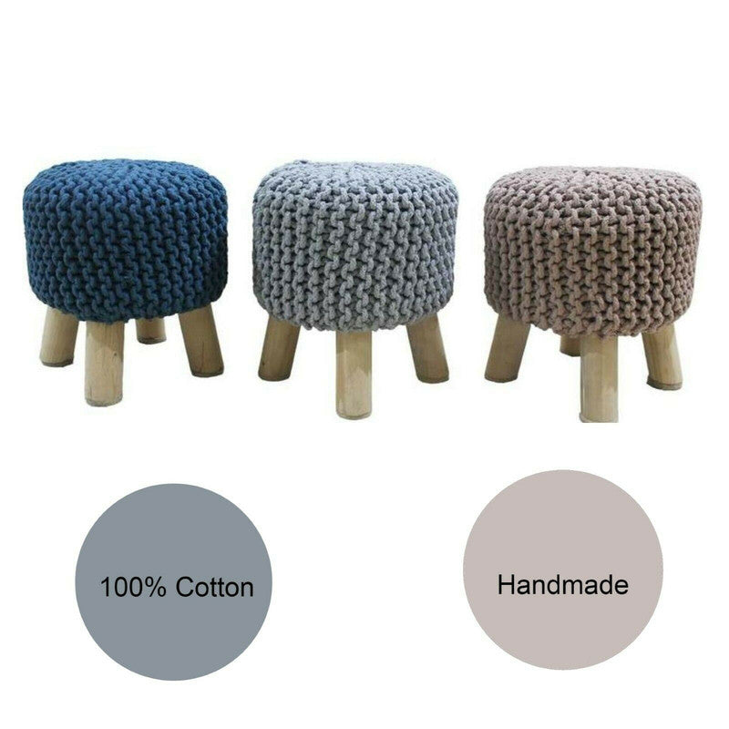 Kids Hand Knitted Cotton Braided Foot Rest Sitting Stool Ottoman (Light Grey) 4