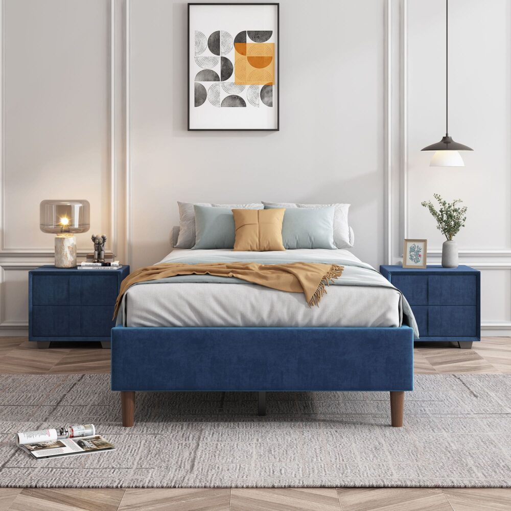 Velvet Blue Bed Frame – Queen 3