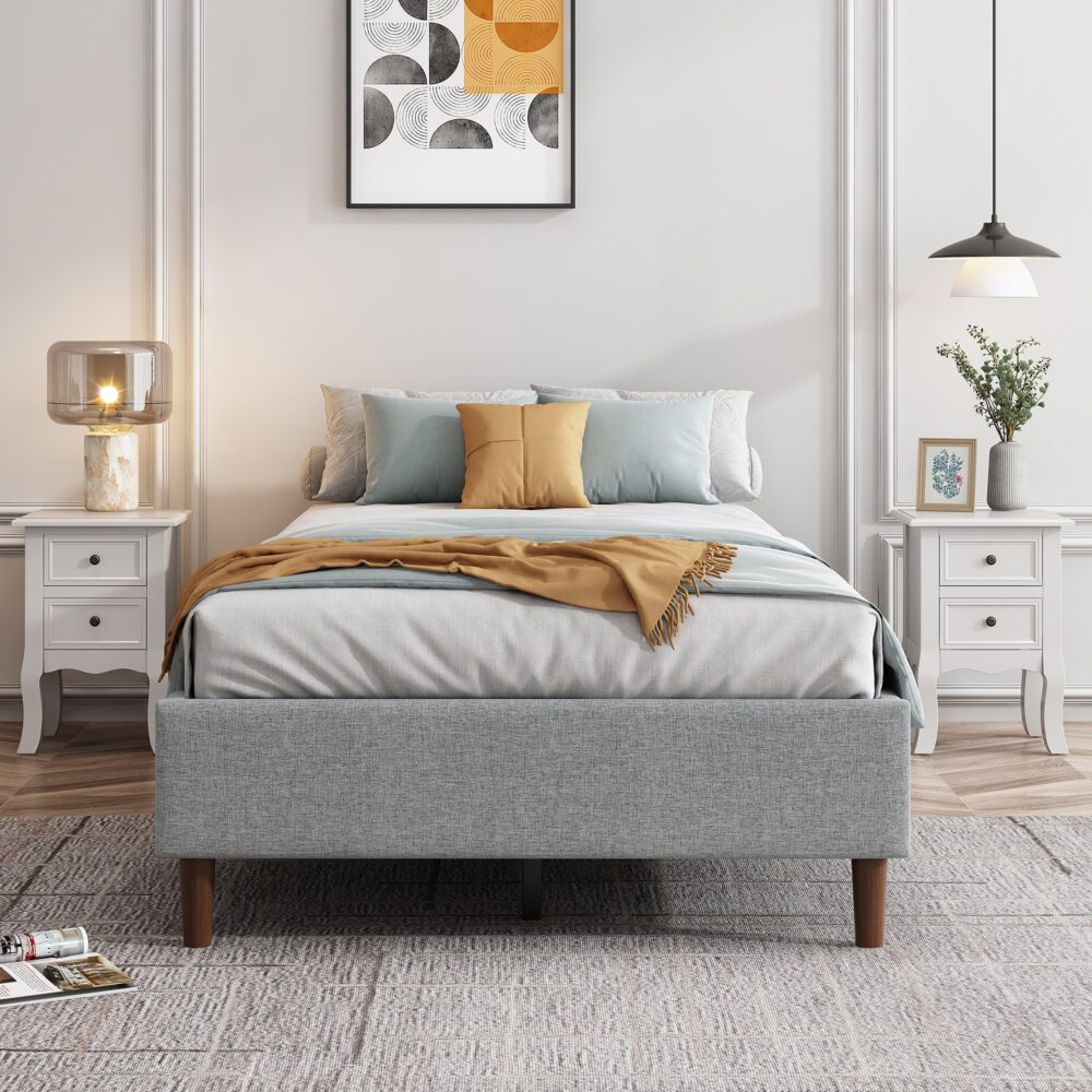 Bedframe with Wooden Slats (Light Grey) – Single 3
