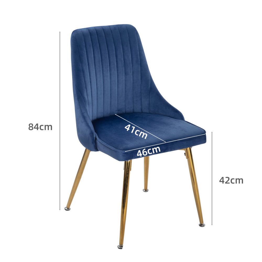 Viva Forever Set of 2 Blue Velvet Dining Chairs – Art Deco Design with Gold Metal Legs 8