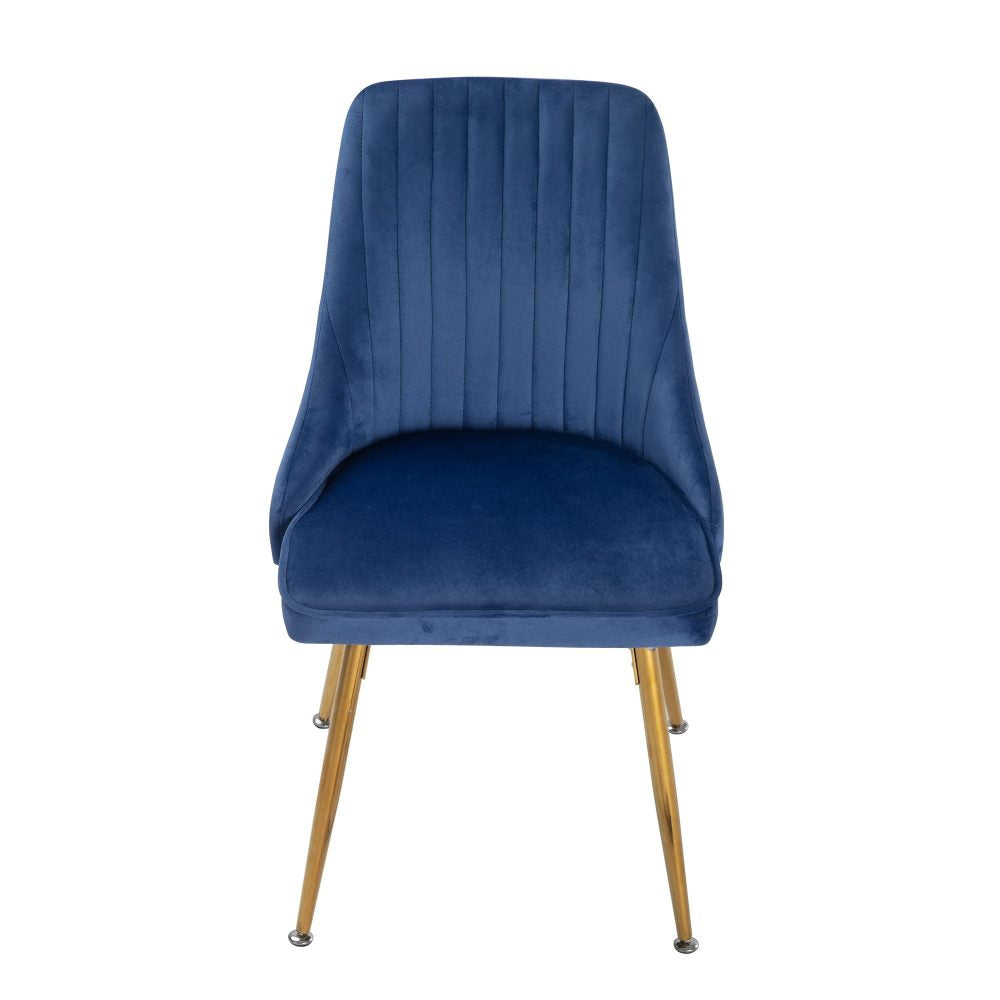Viva Forever Set of 2 Blue Velvet Dining Chairs – Art Deco Design with Gold Metal Legs 3
