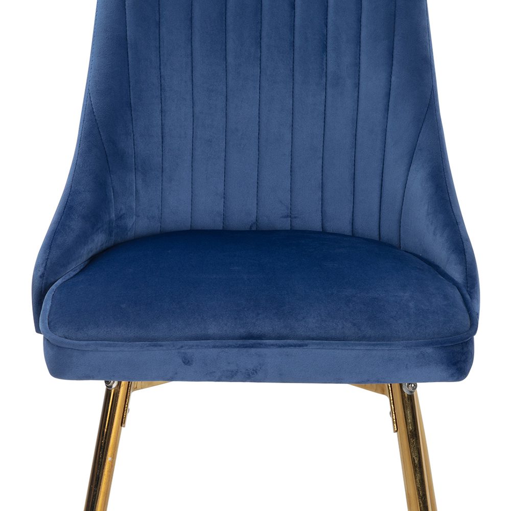 Viva Forever Set of 2 Blue Velvet Dining Chairs – Art Deco Design with Gold Metal Legs 7