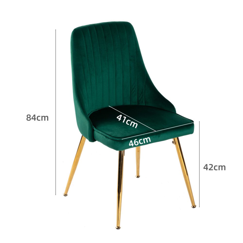 Viva Forever Set of 2 Green Velvet Dining Chairs-Art Deco Design with Gold Metal Legs 10