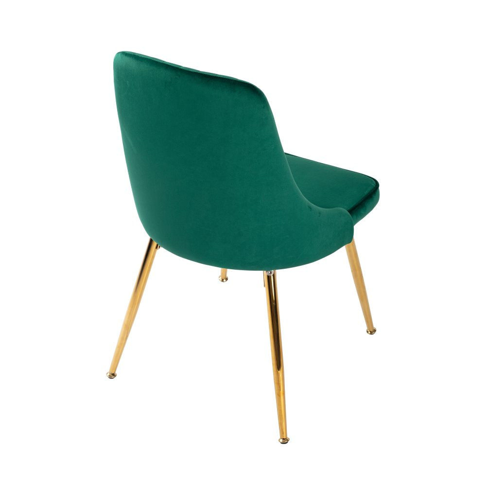 Viva Forever Set of 2 Green Velvet Dining Chairs-Art Deco Design with Gold Metal Legs 4