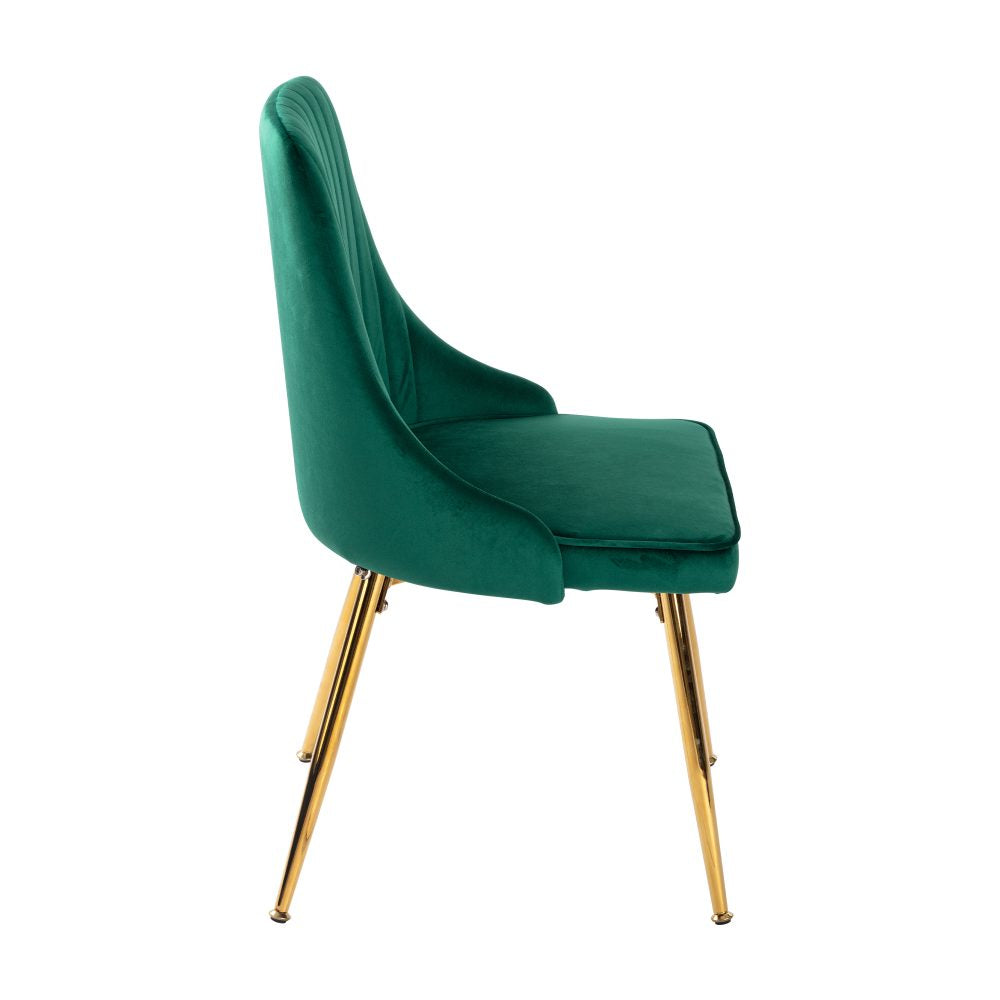 Viva Forever Set of 2 Green Velvet Dining Chairs-Art Deco Design with Gold Metal Legs 5