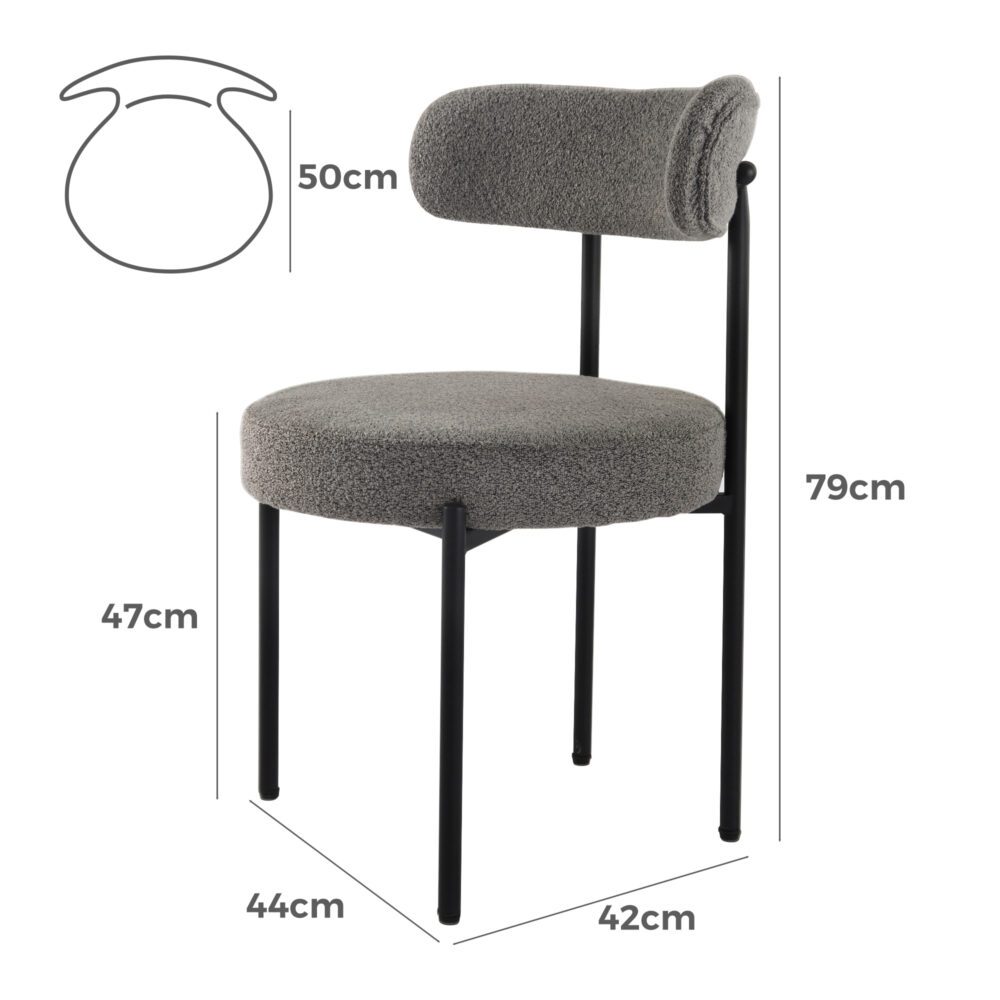 Plush Boucle Cushioned Elsa Dining Chairs in Slate Grey 9