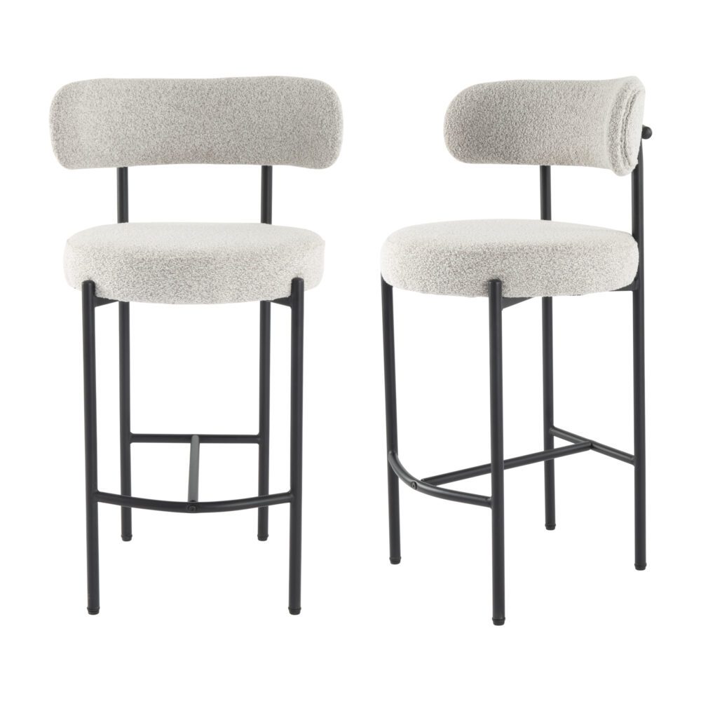 Sleek White Quartz Metal Boucle Elsa Bar Stools 3